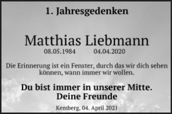 Traueranzeige von Matthias Liebmann von Mitteldeutsche Zeitung Wittenberg