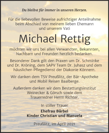 Traueranzeige von Michael Rettig von Mitteldeutsche Zeitung Bernburg