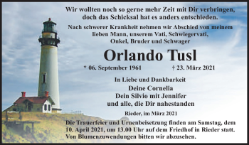Traueranzeige von Orlando Tusl von Mitteldeutsche Zeitung Quedlingburg