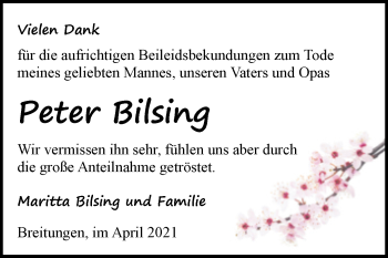 Traueranzeige von Peter Bilsing von Mitteldeutsche Zeitung Sangerhausen