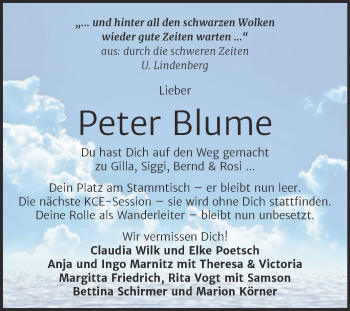 Traueranzeige von Peter Blume von Mitteldeutsche Zeitung Halle/Saalkreis