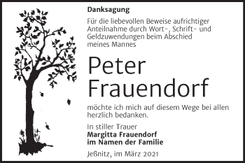 Traueranzeige von Peter Frauendorf von Mitteldeutsche Zeitung Bitterfeld