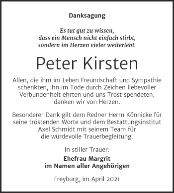 Traueranzeige von Peter Kirsten von Super Sonntag Naumburg/Nebra