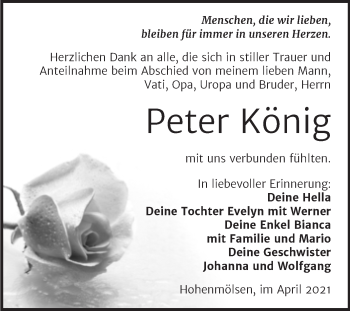 Traueranzeige von Peter König von Trauerkombi Weißenfels
