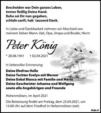 Traueranzeige von Peter König von Mitteldeutsche Zeitung Weißenfels