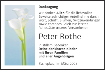 Traueranzeige von Peter Rothe von Mitteldeutsche Zeitung Bitterfeld