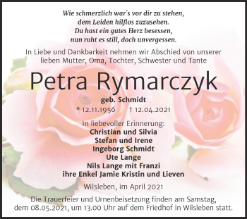Traueranzeige von Petra Rymarczyk von Mitteldeutsche Zeitung Aschersleben