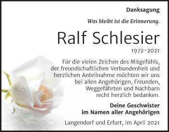 Traueranzeige von Ralf Schlesier von Mitteldeutsche Zeitung Zeitz