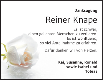 Traueranzeige von Reiner Knape von Mitteldeutsche Zeitung Aschersleben