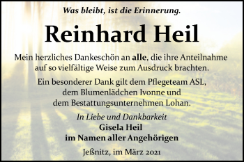 Traueranzeige von Reinhard Heil von Mitteldeutsche Zeitung Bitterfeld