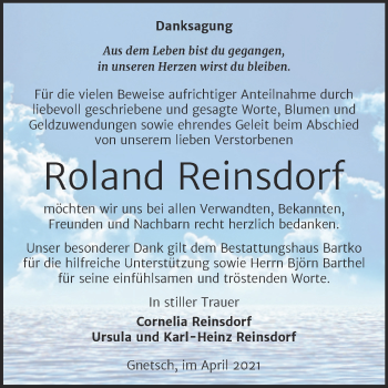Traueranzeige von Roland Reinsdorf von Mitteldeutsche Zeitung Köthen