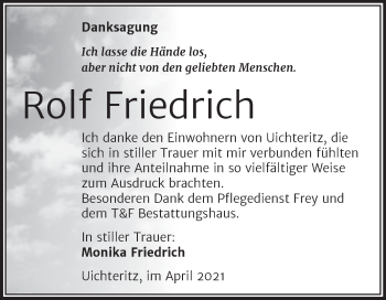 Traueranzeige von Rolf Friedrich von Trauerkombi Weißenfels