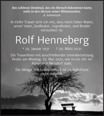 Traueranzeige von Rolf Henneberg von Mitteldeutsche Zeitung Quedlingburg