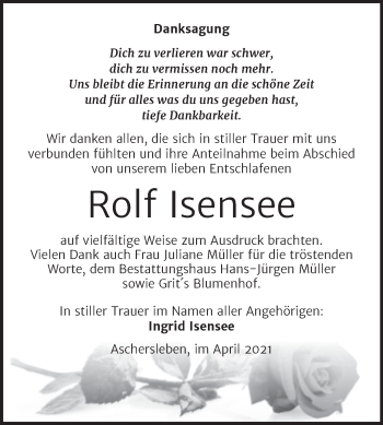 Traueranzeige von Rolf Isensee von Mitteldeutsche Zeitung Aschersleben