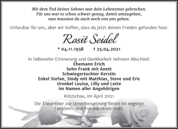 Traueranzeige von Rosit Seidel von Trauerkombi Merseburg