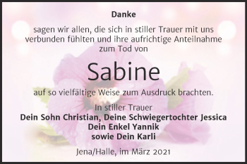 Traueranzeige von Sabine  von Mitteldeutsche Zeitung Halle/Saalkreis