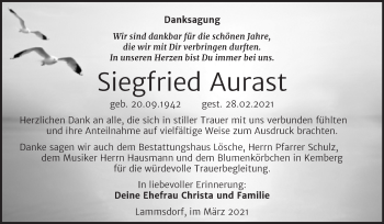 Traueranzeige von Siegfried Aurast von Mitteldeutsche Zeitung Wittenberg