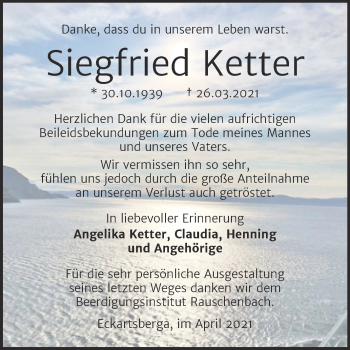 Traueranzeige von Siegfried Ketter von Mitteldeutsche Zeitung Naumburg/Nebra