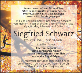 Traueranzeige von Siegfried Schwarz von Mitteldeutsche Zeitung Merseburg/Querfurt