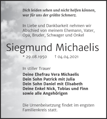 Traueranzeige von Siegmund Michaelis von Mitteldeutsche Zeitung Wittenberg