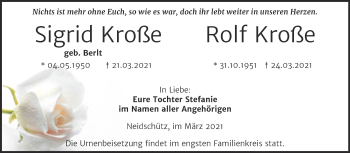 Traueranzeige von Sigrid Kroße von Super Sonntag Naumburg/Nebra