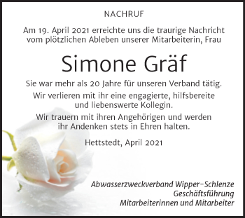 Traueranzeige von Simone Gräf von Mitteldeutsche Zeitung Mansfelder Land