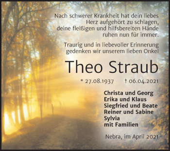 Traueranzeige von Theo Straub von Wochenspiegel Naumburg/Nebra