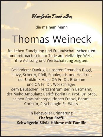 Traueranzeige von Thomas Weineck von Mitteldeutsche Zeitung Weißenfels