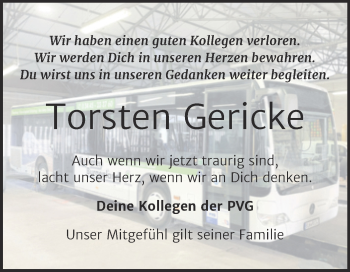 Traueranzeige von Torsten Gericke von Mitteldeutsche Zeitung Naumburg/Nebra
