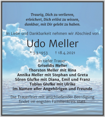 Traueranzeige von Udo Meller von Mitteldeutsche Zeitung Halle/Saalkreis