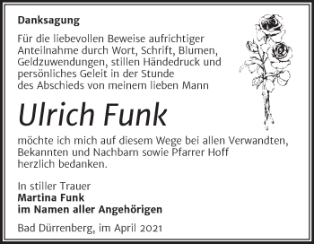 Traueranzeige von Ulrich Funk von Trauerkombi Weißenfels