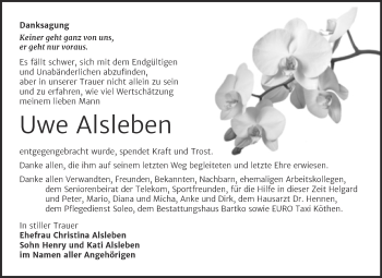 Traueranzeige von Uwe Alsleben von Trauerkombi Köthen