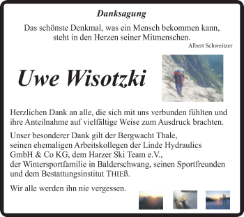 Traueranzeige von Uwe Wisotzki von Mitteldeutsche Zeitung Quedlingburg