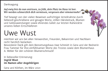 Traueranzeige von Uwe Wust von Mitteldeutsche Zeitung Köthen