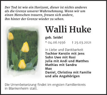 Traueranzeige von Walli Huke von Mitteldeutsche Zeitung Sangerhausen