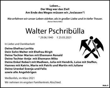 Traueranzeige von Walter Pschribülla von Mitteldeutsche Zeitung Weißenfels