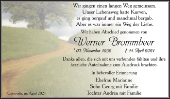 Traueranzeige von Werner Brommbeer von Trauerkombi Quedlinburg