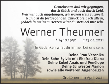 Traueranzeige von Werner Theumer von Mitteldeutsche Zeitung Mansfelder Land