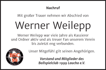 Traueranzeige von Werner Weilepp von Naumburger Tageblatt