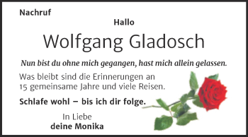 Traueranzeige von Wolfgang Gladosch von Mitteldeutsche Zeitung Wittenberg
