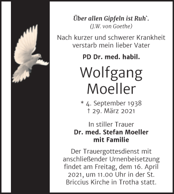 Traueranzeige von Wolfgang Moeller von Mitteldeutsche Zeitung Halle/Saalkreis