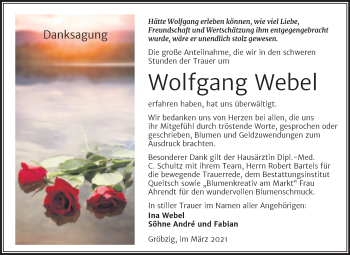 Traueranzeige von Wolfgang Webel von Mitteldeutsche Zeitung Köthen