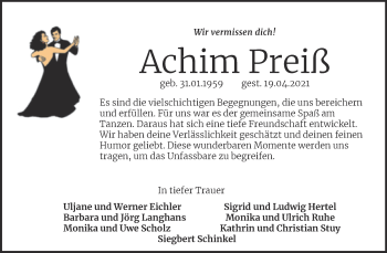 Traueranzeige von Achim Preiß von Trauerkombi Quedlinburg