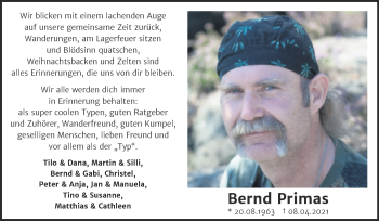 Traueranzeige von Bernd Primas von Trauerkombi Zeitz