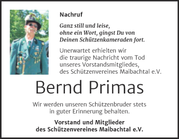 Traueranzeige von Bernd Primas von Trauerkombi Zeitz