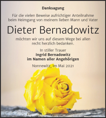 Traueranzeige von Dieter Bernadowitz von Trauerkombi Zeitz