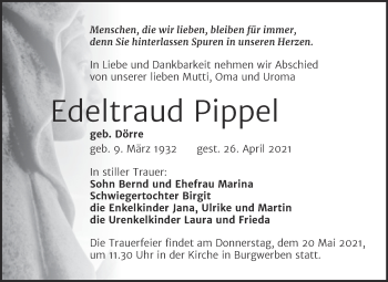 Traueranzeige von Edeltraud Pippel von Trauerkombi Weißenfels