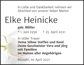 Traueranzeige von Elke Heinicke von Trauerkombi Weißenfels