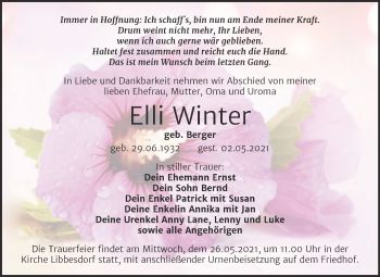 Traueranzeige von Elli Winter von Trauerkombi Köthen