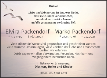 Traueranzeige von Elvira und Marko Packendorf von Trauerkombi Köthen
